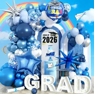 120pcs Blue Graduation Party Decorative Balloons, Latex and Foil Balloons, Perfect for Graduation Celebrations, Classroom Parties, Home Events