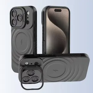 MagSafe Case for iPhone 17 16 15 14 13 Pro Max Stand Textured Ripple Soft TPU Anti Slip Edge Military Grade Built in Scratch Resistant Rear Bracket