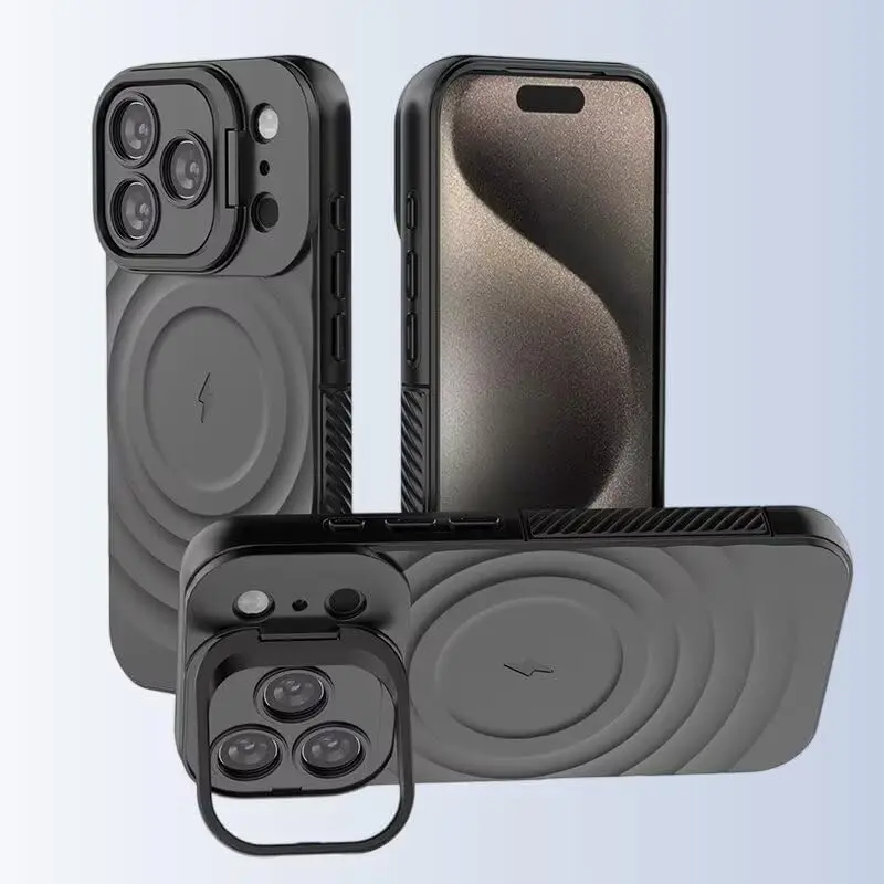 MagSafe Cellphone Cover for iPhones 13-17 Pro Max - Textured Ripple Flexible Grip Soft TPU Casing, Built-in Scratch-Resistant Rear Bracket Stand, Anti-Slip Edge, Military-Grade Protection - Handheld Mobile Accessories #MothersDayGift