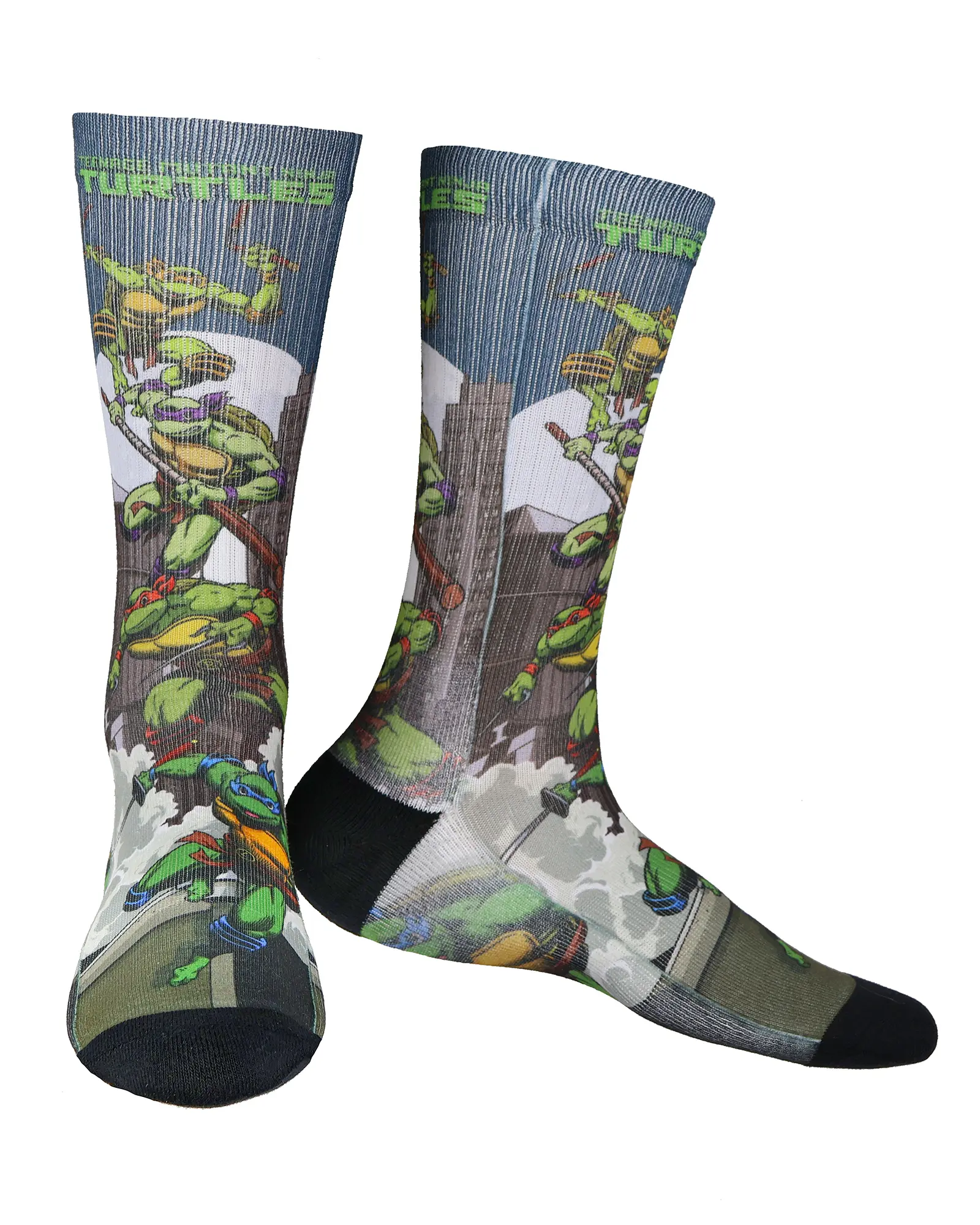 Nickelodeon Teenage Mutant Ninja Turtles TMNT Socks Men's Town Scape Sublimated Crew Sock Size 8-12