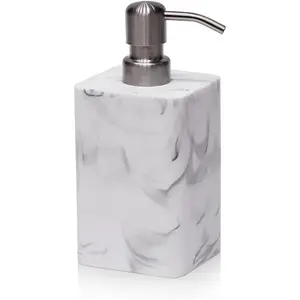 Refillable 14.5 Oz White Marble Style Decorative Liquid Hand Soap Dispenser for Bathroom Countertop and Kitchen
