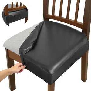 Soft Leather Chair Seat Covers Dining Chairs Set of 2, Waterproof Seat Covers for Kitchen High Stretch & Well-Fitted Chair Covers Dining Chairs with Elastic Ties`