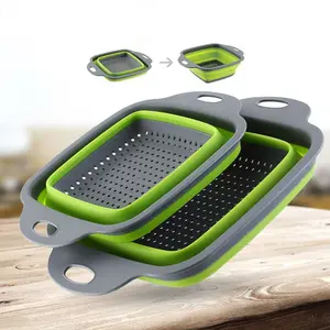 Silicone Folding Drain Basket Fruit Vegetable Washing Basket Foldable Strainer Collapsible Drainer Kitchen Storage Tool