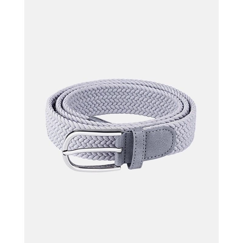 DUSTIN Grey Braided Belt with Steel Buckle & Leather Tail, Stretch-Fit, 1.4" Width