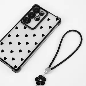 Black Heart Pattern for iPhone Samsung Galaxy Case iPhone 17Pro Max Air 16 15Plus 14 13 12 11 XR XS S25Ultra S24FE S23 S22 Phone Case, Four-corner airbag drop protection, Protective Silicone Cover, Protection Durable, Shockproof Drop.JY60