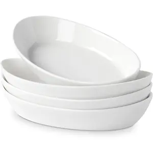 Oven Safe Porcelain Mini Casserole Dish 4pc Set, 10oz Individual Ceramic Small Baking Dish for Single Serving, Banana Split Bowls, 7.6x4.4in