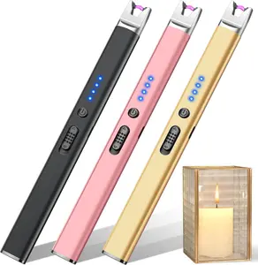 LcFun 3 Pack Candle Lighter Electric USB Rechargeable Plasma Arc Lighter with Safety Lock, Windproof Flameless Long Lighters for Candle, Grill, BBQ, Camping, Gas Stoves