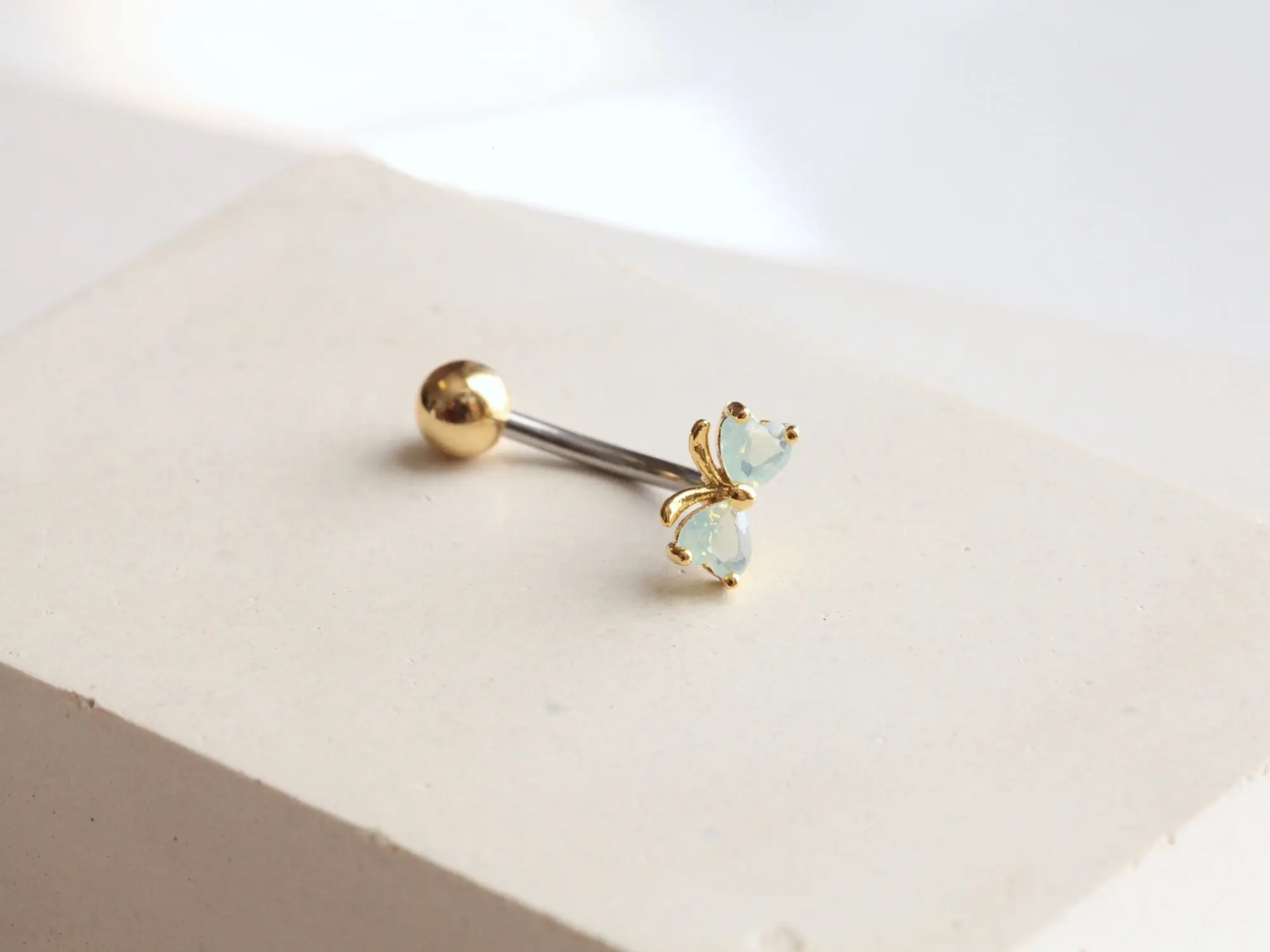 Moonstone Ribbon Belly Button Ring • Floating Navel Ring • Silver Belly Ring • Dainty Bow Ring • Tiny Mini Body Jewelry • Postpartum Belly