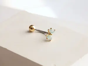 Moonstone Ribbon Belly Button Ring • Floating Navel Ring • Silver Belly Ring • Dainty Bow Ring • Tiny Mini Body Jewelry • Postpartum Belly