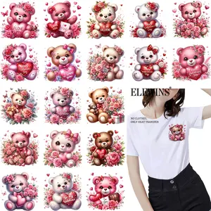 36pcs Valentine's Day Teddy Bear Iron-On Transfer Patches Designs - Self-Adhesive PVC Vinyl Heat Press Stickers with Cute Teddy Bear Faces & Colors for T-Shirts, Jeans, Hats, Bags, Fabric Crafts - Easy Ironer Sheets for DIY Apparel Handmade Crafts