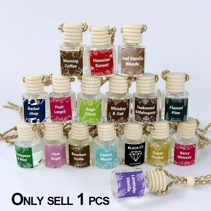 Hanging Car Scent Diffuser 8ML – Long Lasting Refillable Fragrance Oil Air Freshener, Woody Floral Aroma Glass Bottle for Car Home Office Gift, Car Interior Diffusers