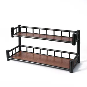 Multifunctional storage rack, two-tier handmade braided bar/coffee shop decorative storage rack