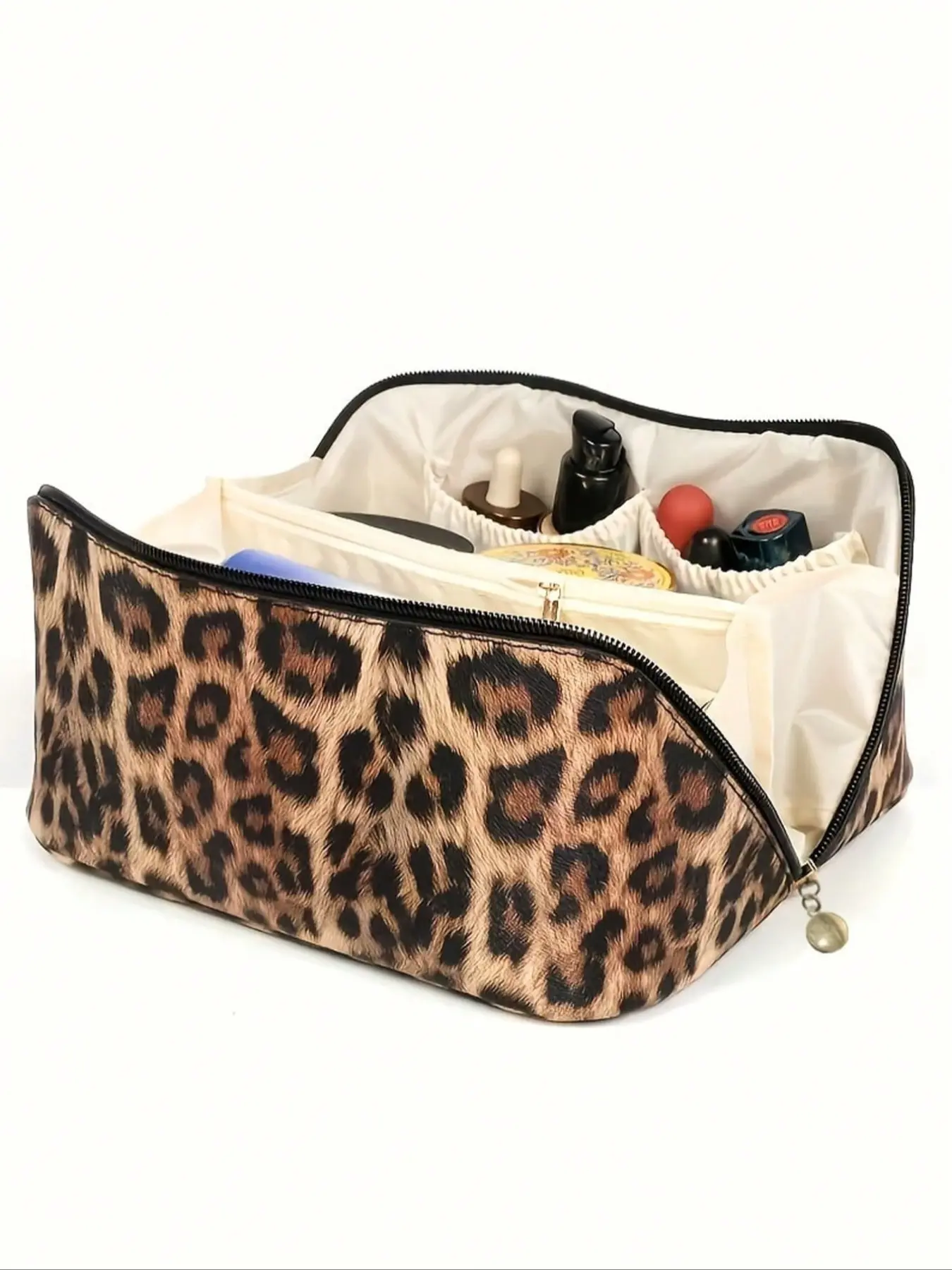 Fashion Leopard Print Zipper Makeup Bag, Makeup Organizer, Lightweight Handbag, Multi-Functional Wash Bag, Waterproof PU Cosmetic Bag, Large Capacity Travel Kit, Travel Cosmetic Bags