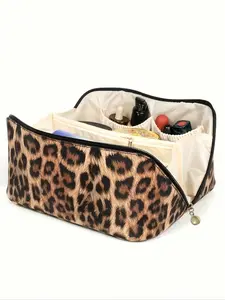Fashion Leopard Print Zipper Makeup Bag, Makeup Organizer, Lightweight Handbag, Multi-Functional Wash Bag, Waterproof PU Cosmetic Bag, Large Capacity Travel Kit, Travel Cosmetic Bags