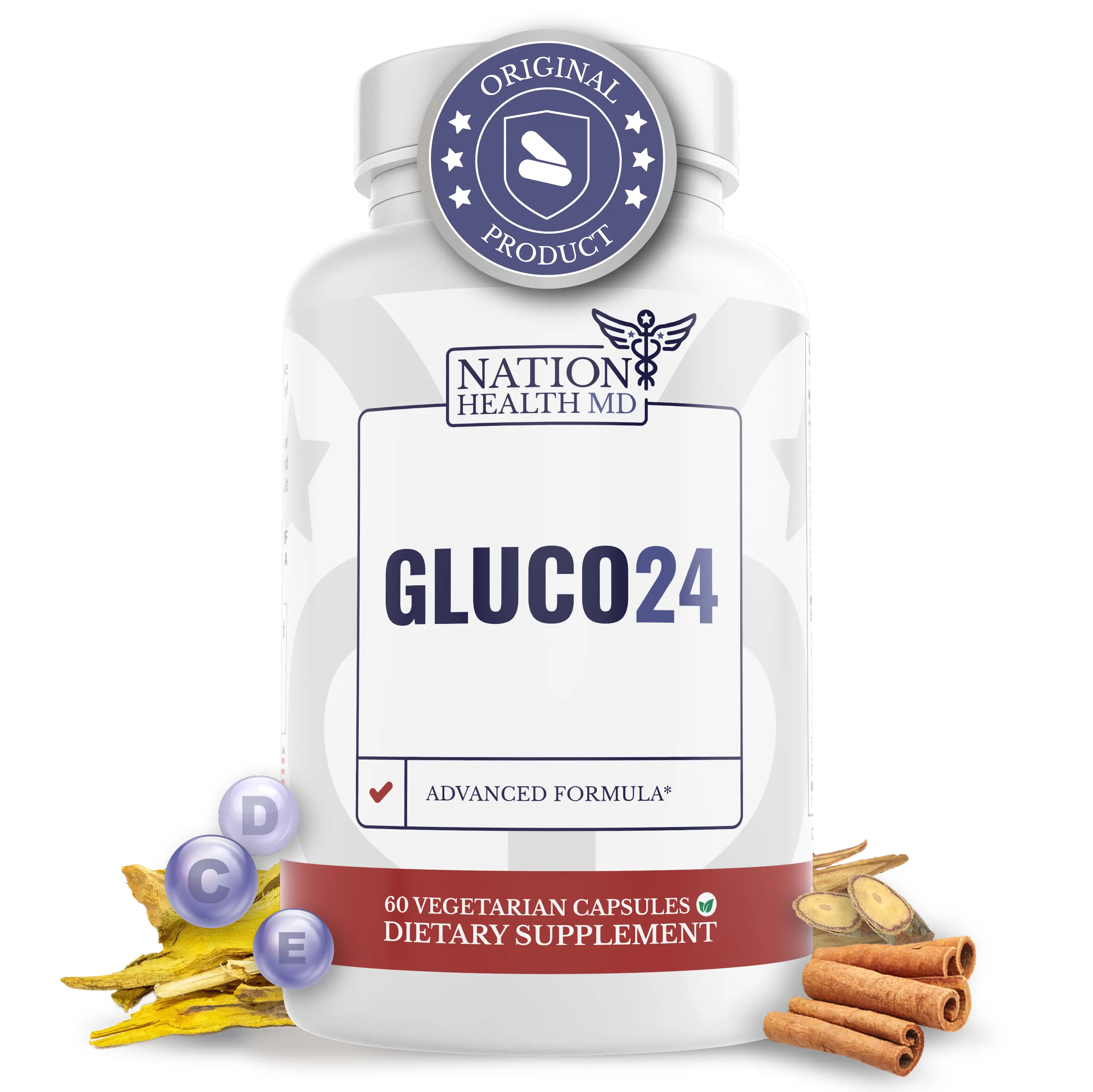 Gluco24 Supplement by Nation Health MD - Supplement with Cinnamon, Berberine, Vitamin C and More - Supplement for Men & Women, 60 Capsules