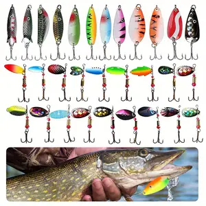 30pcs Fishing Lures Set Spinners Baits Spoons Lures Crankbaits Bass Lures Trout Lures Hard Metal Fishing Baits Colorful Fishing Lures for Bass Pike Trout Salmon Walleye Perch
