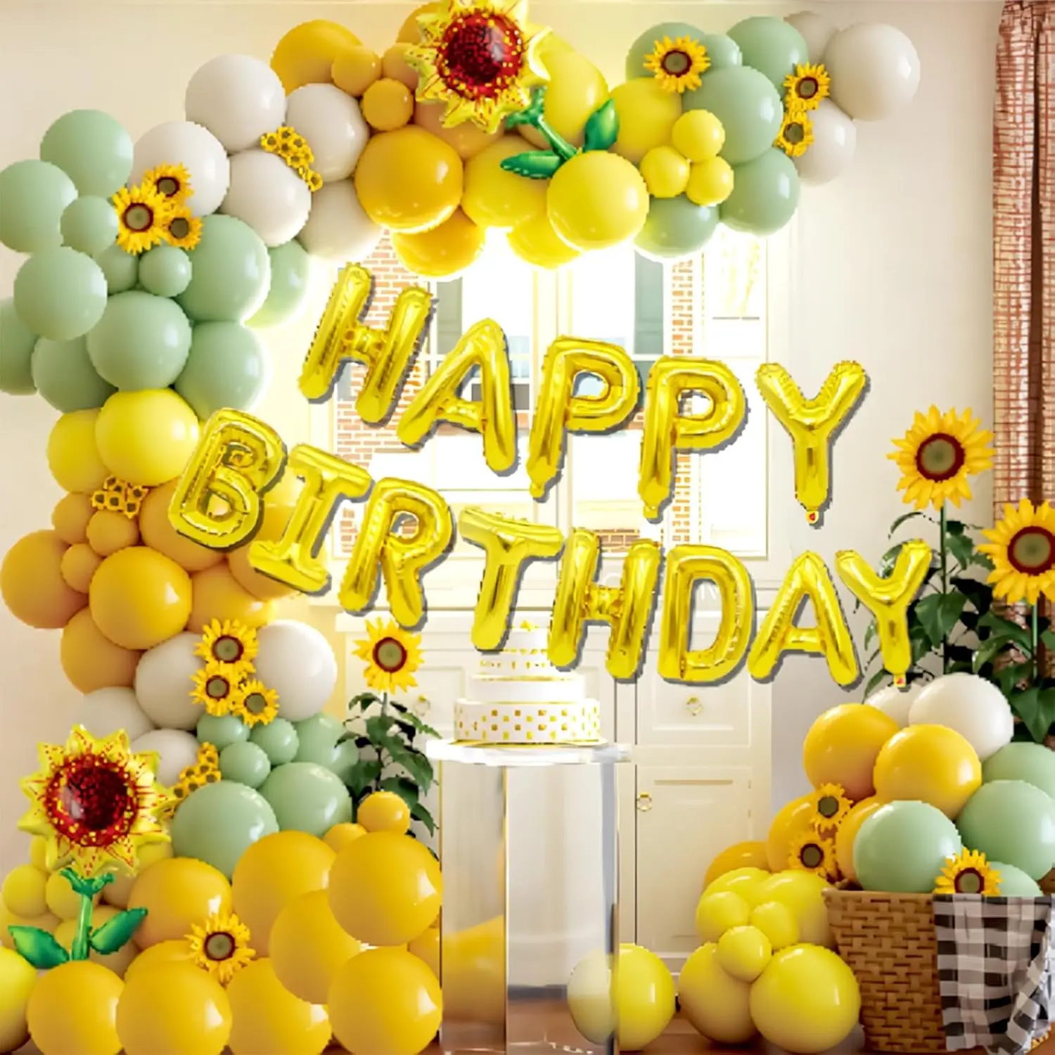 73-Piece Sunflower Balloon Garland Kit for Birthday, Spring Garden Party with Yellow & Green Balloons