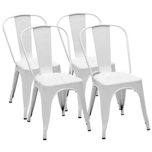 Metal Dining Chairs Set of 4, 18 Inch Stackable Bar Chairs, Modern Restaurant Classic Trattoria Metal Chairs, 300LBS Weight Capacity, Black,White