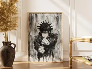 Jujutsu Kaisen Poster – Megumi Fushiguro, Anime Wall Art, Black White