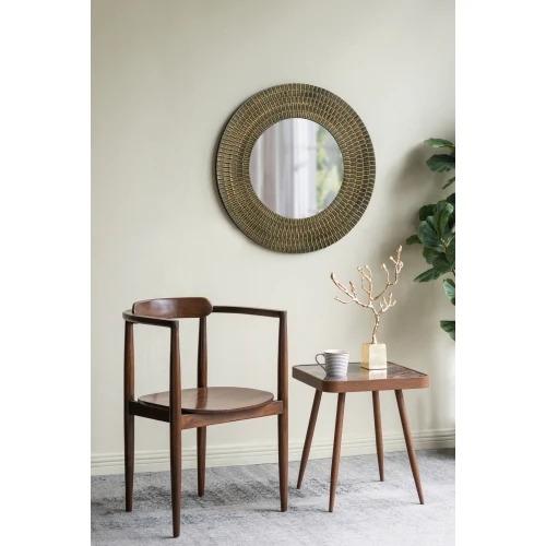 D29.5" Round Black and Gold Wooden Accent Mirror With Woven Texture  for Bedroom, Entryway, Decorative Mirror US Stock