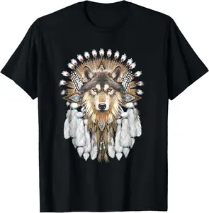 100% Cotton Native American Wolf Feather T-Shirt