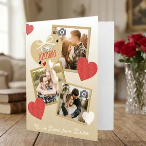 Personalized Photo Birthday Card for Her – Custom Romantic Collage Card with Pictures & Name, Cute Love Greeting Card for Girlfriend/Wife, 10x8 Folded Card