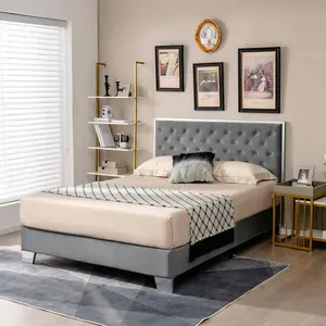 Spaco Full Upholstered Bed Frame with Tall Headboard Wingback Platform Bed Tufted Deep Button Velvet/No Box Spring Needed/Easy Assembly