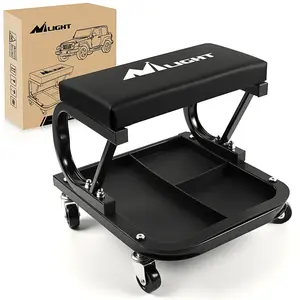 Nilight 260 LBS Capacity Black Rolling Mechanic Padded Seat with Tool Tray Storage