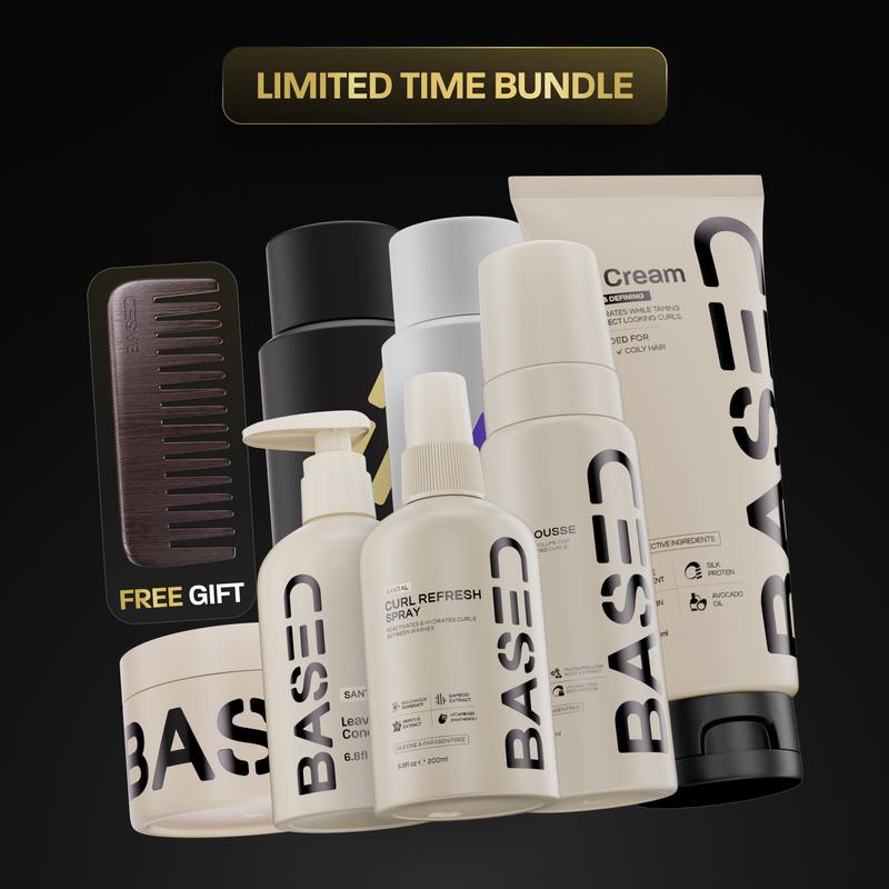 BASED Deluxe Curly Kit | Curl Mousse, Curl Gel, Curl Refresh Spray, Curl Cream, Leave-In Conditioner, Shampoo, Conditioner & Comb | Simple, Effective, BASED.
