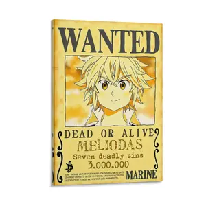 Seven Deadly Sins Figures,Meliodas Wanted,Figuras De Los Siete Pecados Capitales Canvas Wall Art For Living Room Decor Aesthetic Vintage Posters & Prints Grunge Room Gifts Landscape