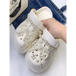 Cute Faux Pearl & Bow Decorated Shoe Charms, Fashionable Shoes Decorations for Women's Crocs, Shoes Accessories for Party, Daily Clothing Decor