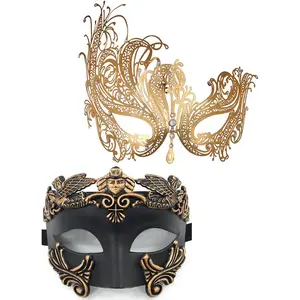 Masquerade mask for couplemen greek roman mask women metal venetian mask for halloween mardi gras ball party