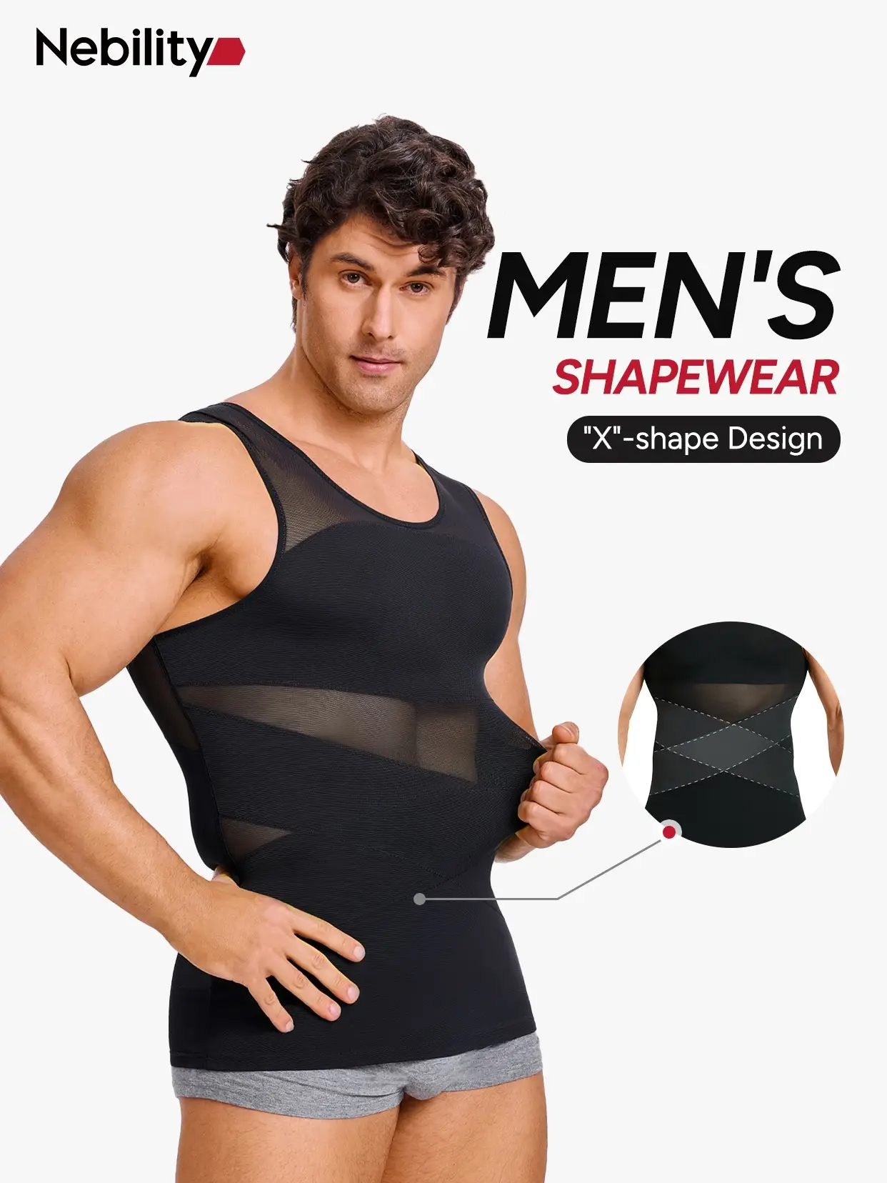 Nebility Men's Summer Thin Shapewear Tanktop - Menswear Mesh Tummy Control Breathable High Elasticity Seamless Sports Compression Vest Fitness