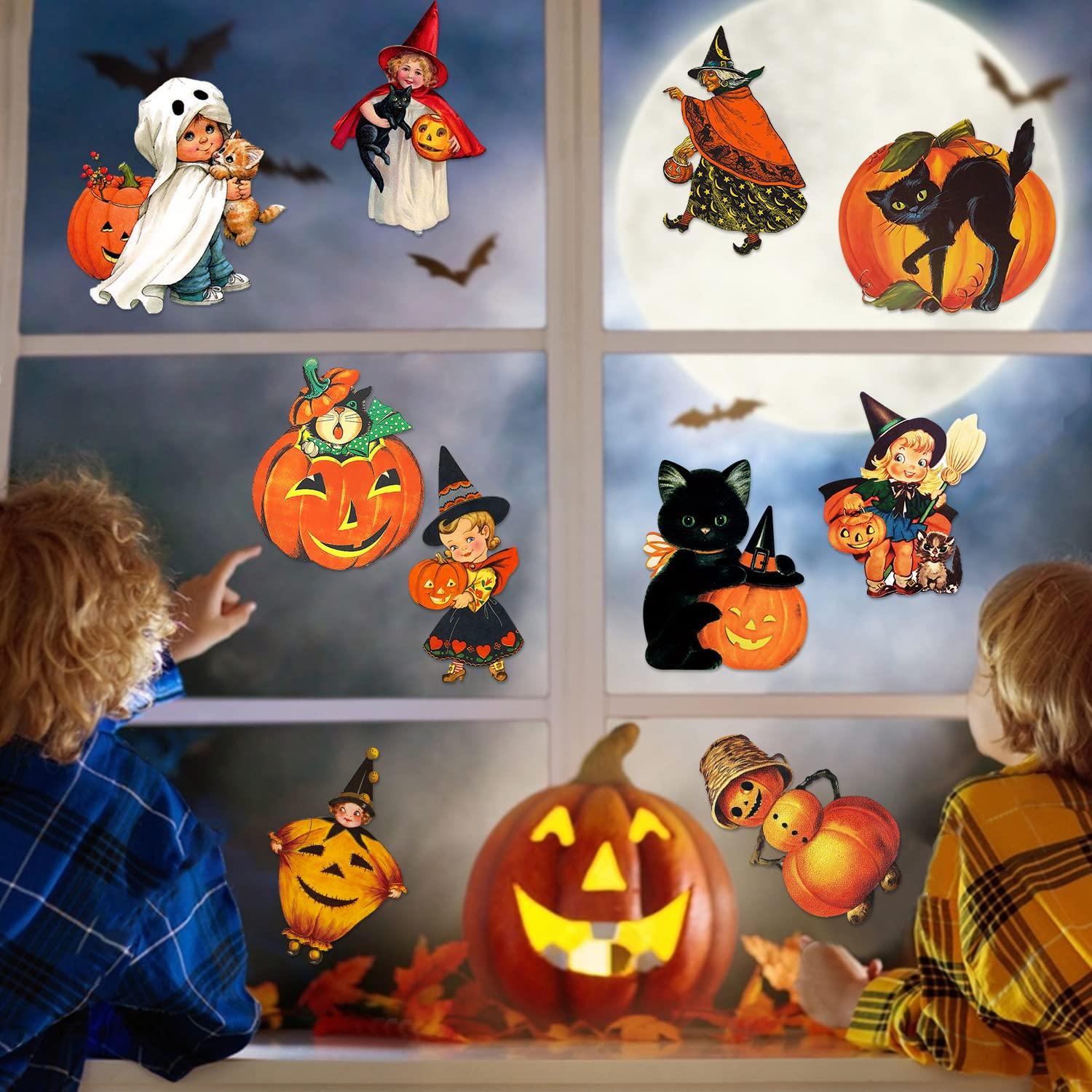 12PCS Vintage Halloween Cutout Home Decoration, Retro Halloween Cut-Outs Cardboard with 40 Adhesive Glue Points