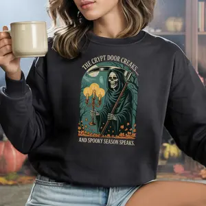 The Crypt Door Creaks Spooky Season Speaks Unisex Hoodie Soft Cotton Ribbed Collar No Side Seams Premium Ultra Soft Tops