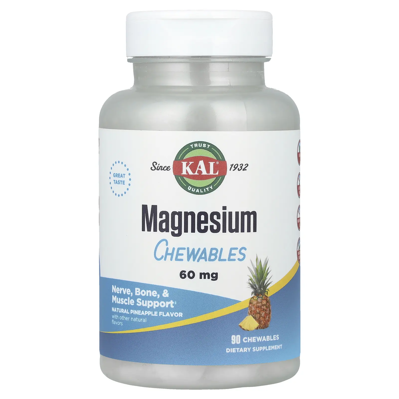 KAL Magnesium Chewables, Pineapple, 60 mg, 90 Chewables