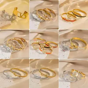 10pcs New Arrivals Golden Color Bangle Bundle for Adults stainless steel Designs Youth Friendly Jewelry