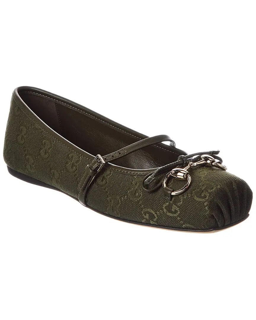 Gucci Horsebit GG Canvas & Leather Ballet Flat