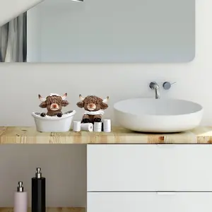 New Highland Cow Bathroom Decor Set, Includes Books, Tissue Paper, Bathtub, Fun Resin Craft, Creative Bath Decoration, Office Ornament, Home Decor Ornaments