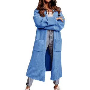 Lannew Long Cardigan Sweaters for Women 2023 Fall Open Front Knit Oversized Cardigans Duster Coat with Pockets