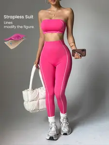 【TWO PIECE SETS】Women's Seamless Yoga Sportswear Suit, Crop Top + Leggings, Anti-Slip Silicone Design, Breathable Comfort, Ideal for Gym, Running, Cycling,Crop Top + Tight Pants, Yoga Leggings, Yoga Clothes Set
