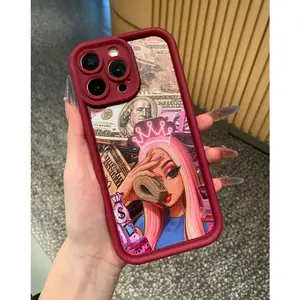 Pink Y2K Queen Aesthetic phone case,bratz doll print for iPhone 11-17,XS/S series,for Samsung S /A Series,Shockproof Silicone Lightweight Anti-Scratch Cover,TPU Bumper Protection Cover,TPU Silicone Camera Protective Rugged cellphone cover