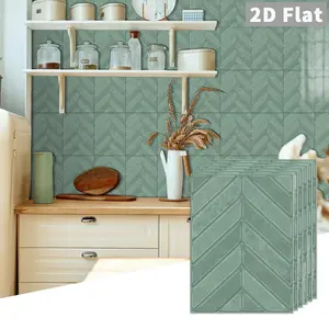 10 PCS/Box GST PE Crystal Foam Tile Stickers, Dark Green Herringbone, Waterproof Oil-Proof Anti-Collision