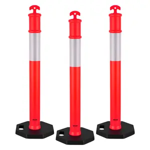 【Spotlight Day】VEVOR 3-Pack 45-in Traffic Delineator Posts, Heavy-Duty Safety Cones with Weighted Base & Reflective Strips, Construction Accessories for Construction Site, Parking Lot