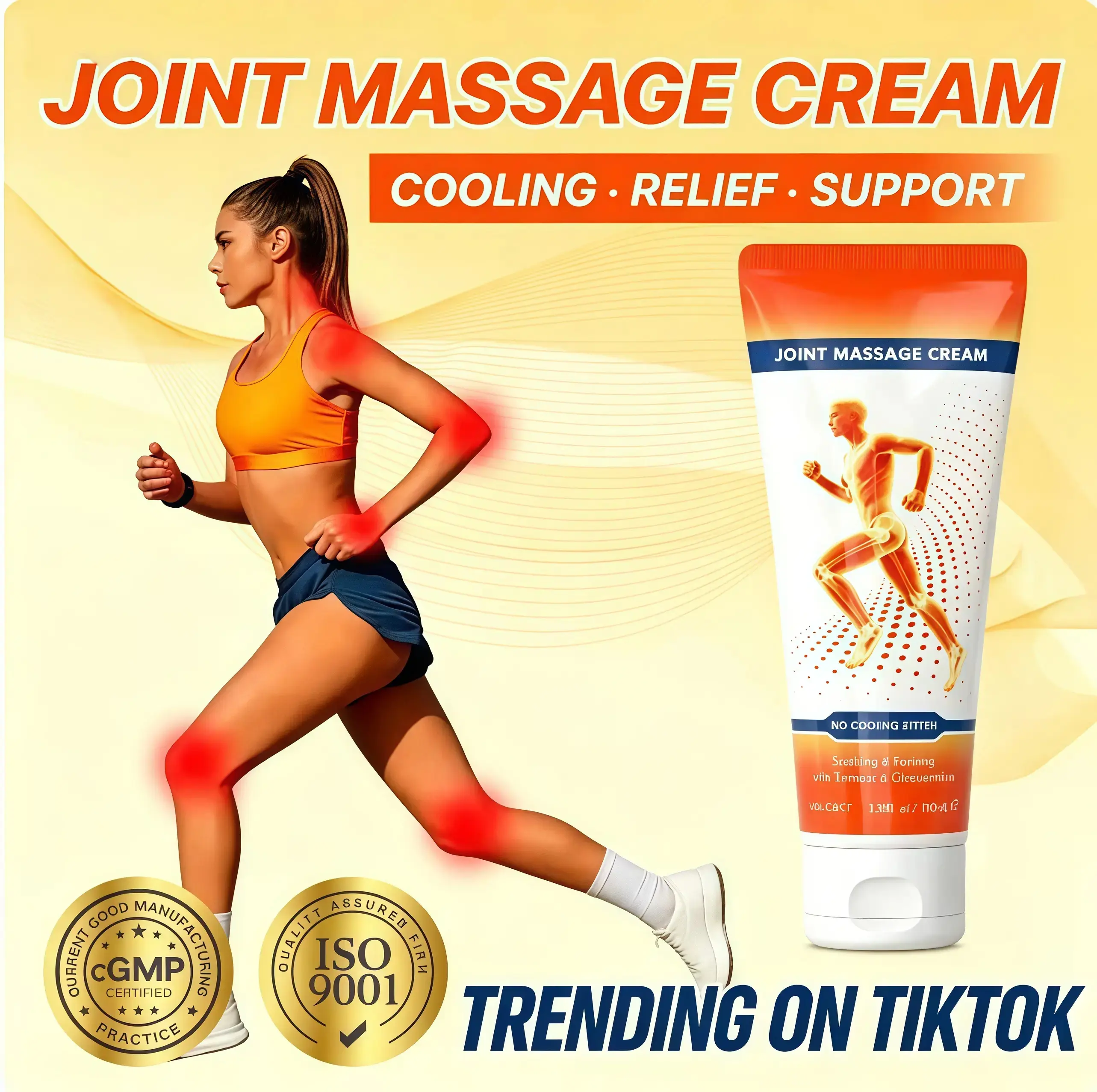 Pain Relief Neck-Knee Joint Massage Cream (100ml/3.4 fl oz) - Turmeric Blend with Glucosamine, Chondroitin, Hyaluronic Acid, Cooling Mint, MSM - Portable Travel-Friendly Body Cream for Shoulder Comfort, Foot