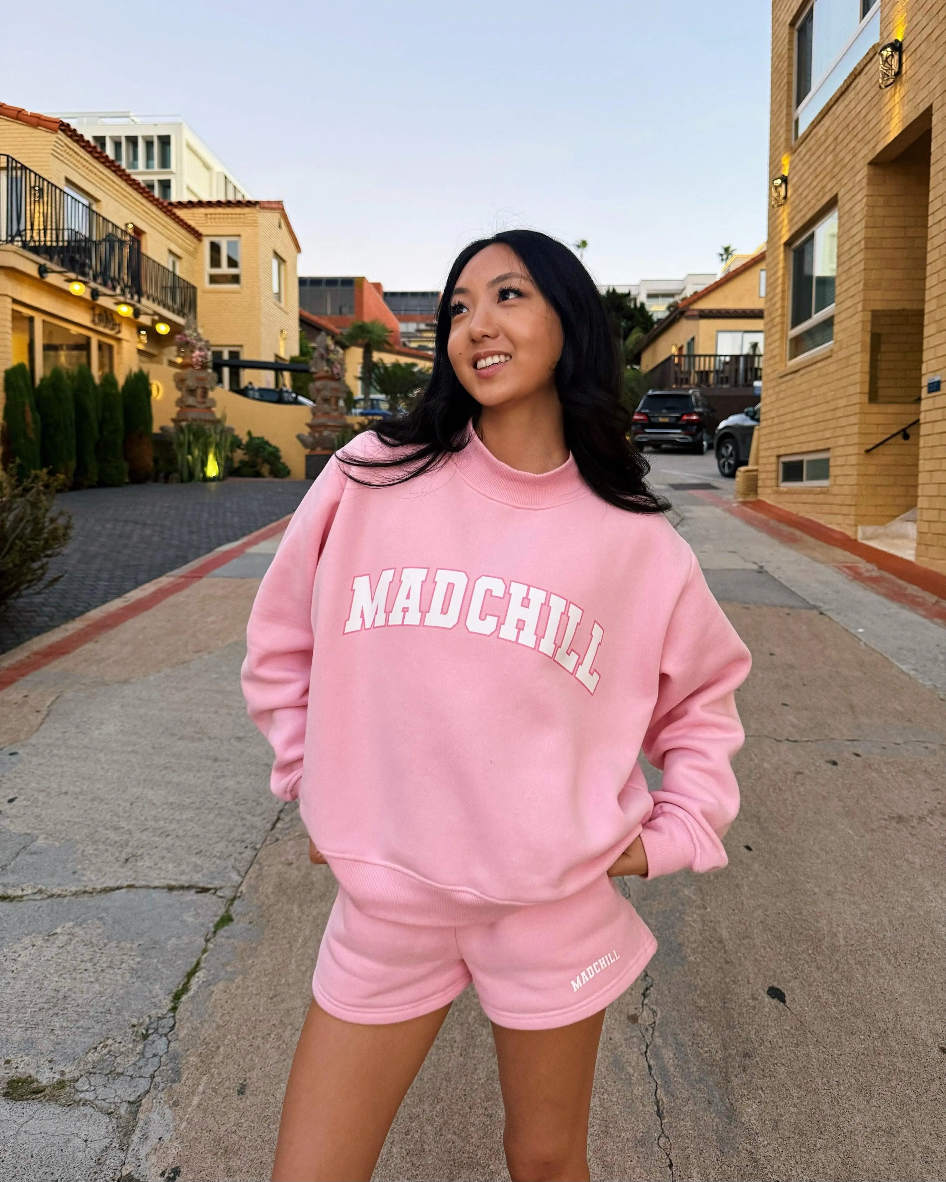 pink varsity mockneck