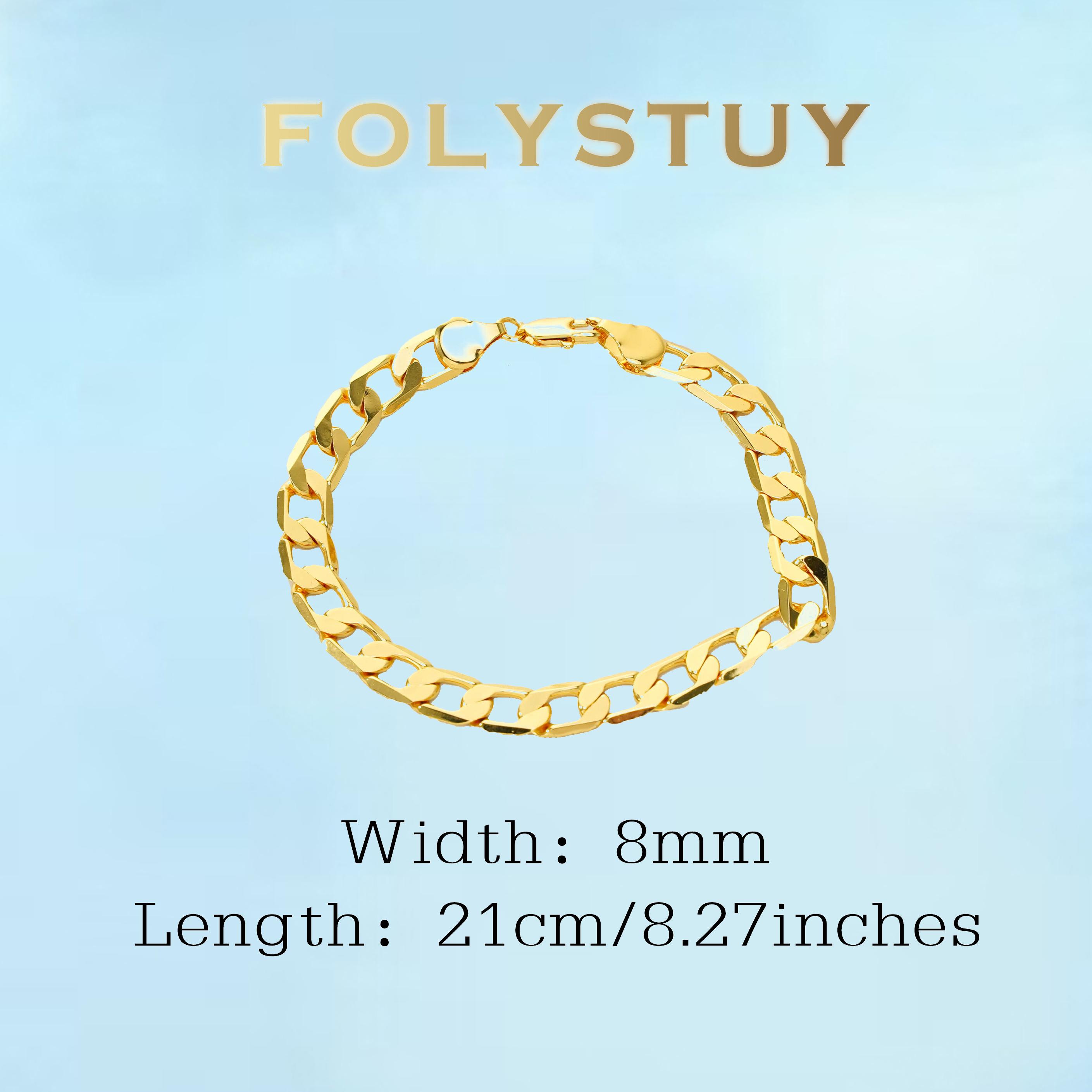 [FOLYSTUY (W168)]Mens Classic Cuban Link Bracelet, 0.31" Width 8.27" Length Statement Wrist Accessory