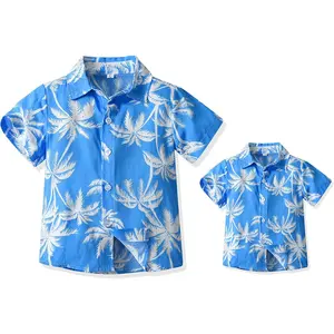 Father and Son Matching Hawaiian Shirts Set - Summer Short Sleeve Aloha Beach Shirts with Tropical Leaves Print, Casual Holiday Tops for Family Vacation, Father and Son Coordinating Outfits