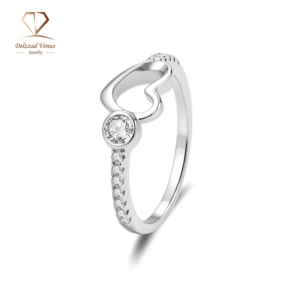 Delzzad 0.3ct Petite Amour Ring EverLove Band Heart Promise Ring VVS Synthetic Moissanite Ring Jewelry Copper Band Perfect Birthday Engagement Wedding Anniversary Christmas Valentine's Day Mother's Day Gift