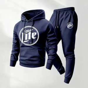 Men's USA Lite Beer Print Hoodie and Drawstring Sweatpants Set, Menswear, Casual Athletic Long Sleeve Hooded Jacket & Trousers for Fall & Winter, Men's Clothing for Daily Wear, Sportswear Indoor Outdoor, Tracksuit, Athleisure Summer Clothes